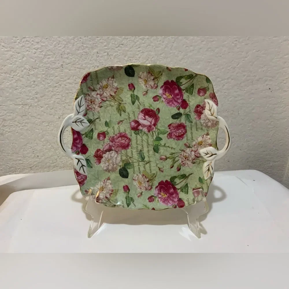 Royal Danube English Rose Square Handled Cake Plate 10,5